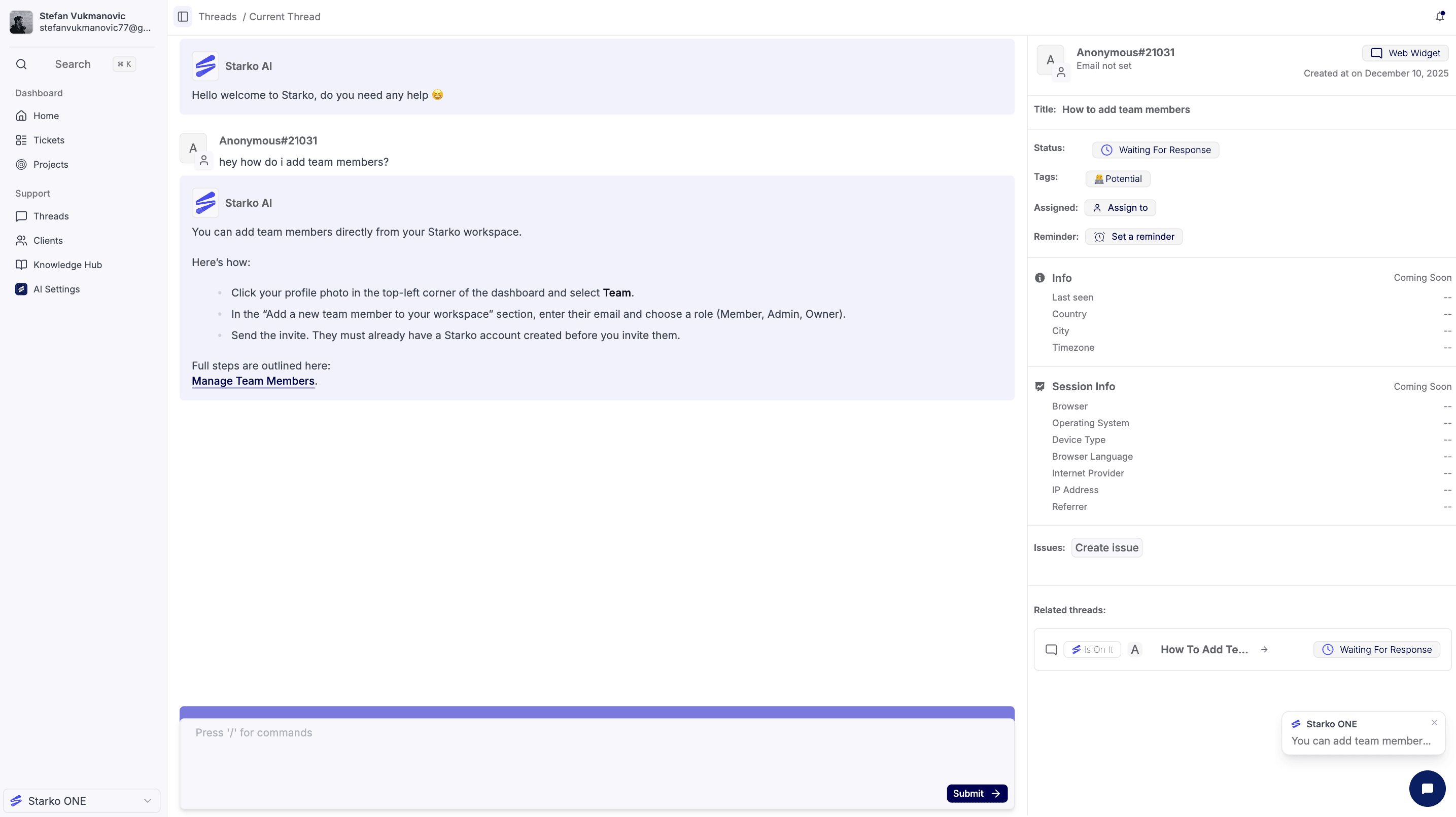 Support App Screenshot