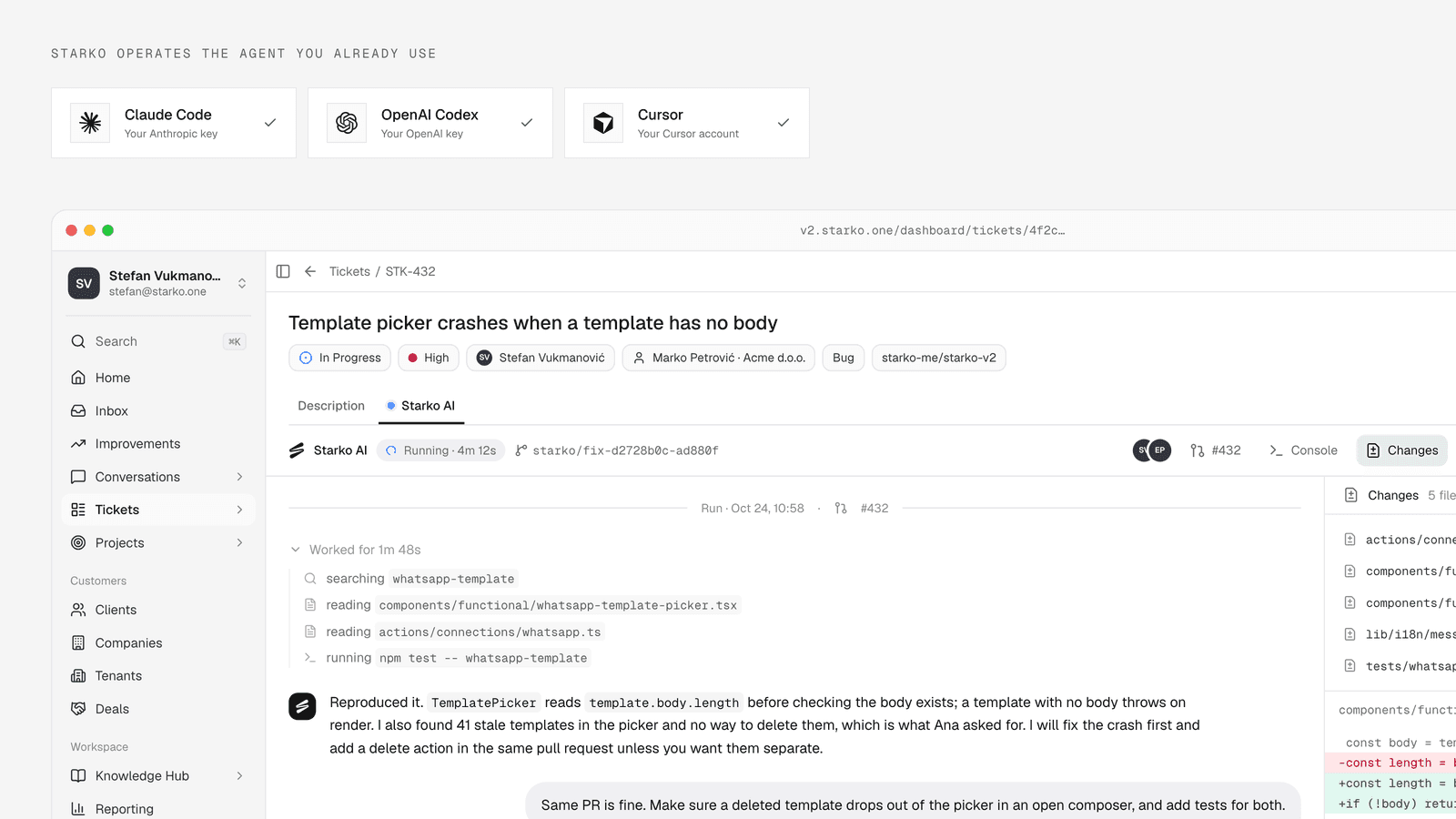Starko Runs Claude Code, Codex or Cursor on Your Codebase