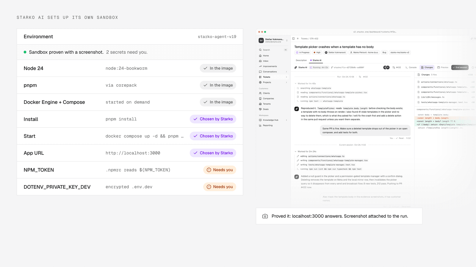 Starko AI Sets Up Its Own Sandbox: Node 24, Docker, Secrets