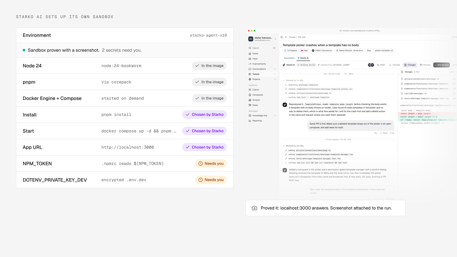 Starko AI setting up its sandbox: Node 24, Docker and the secrets only a person can give
